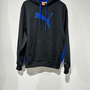 Puma Black Hoodie with Royal Blue Logo and Accents Size L